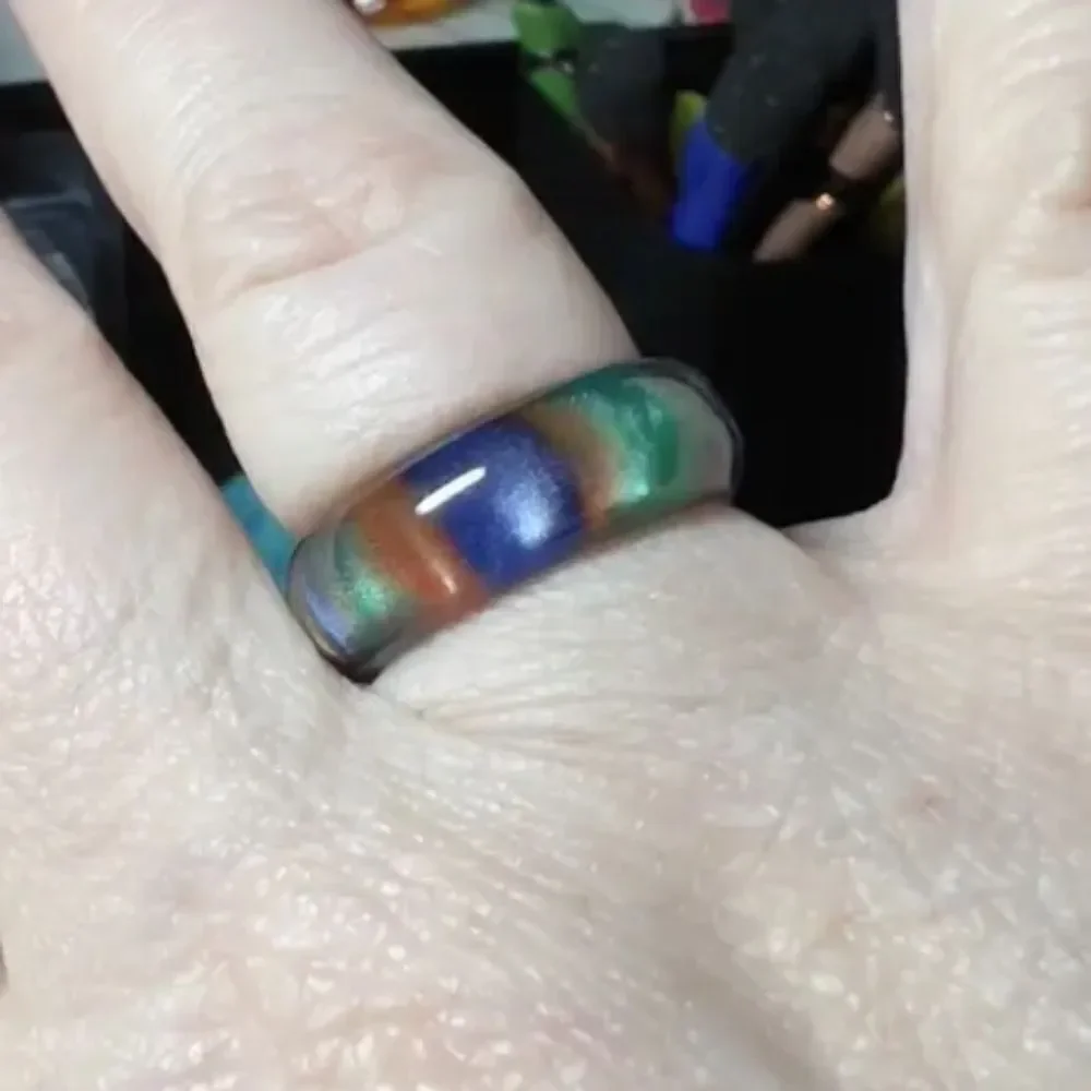 Colorful Rainbow marble Resin unisex Ring sz 9